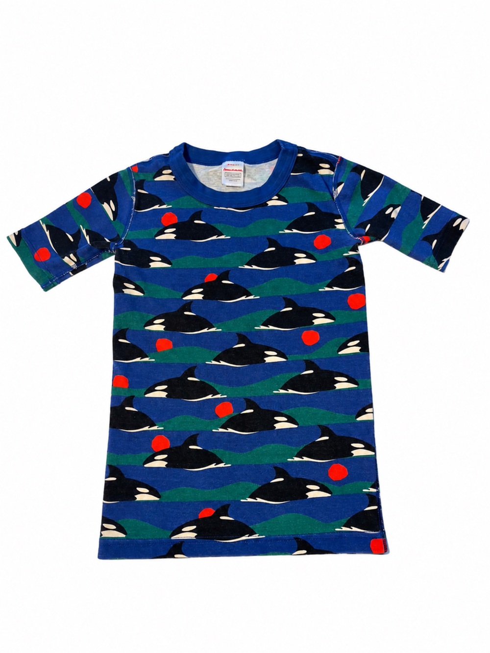Hanna Andersson Blue & Green Orca Print Pajama Top with Red Accents